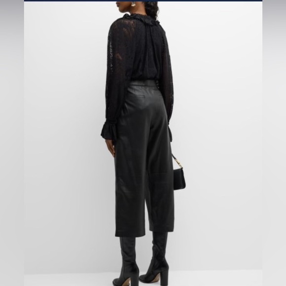 Kobi Halperin Black Leather Straight Leg Crop Pants NWT - Picture 6 of 10